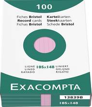 Fiches bristol A6 105X148mm 205g ligné non perforé étui carton de 100 rose