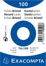 Fiches bristol A7 74x105mm 205g uni non perforé paquet de 100 sous film blanc