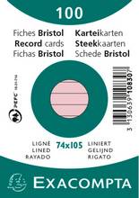 Fiches bristol A7 74x105mm 205g ligné non perforé paquet de 100 sous film rose