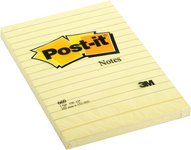 Bloc 100 feuilles Notes adhésives Post-it 102 x 76 mm jaune ligné