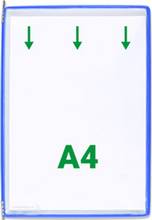 Pochettes à pivots A4 transparente ouverture en haut bord bleu
